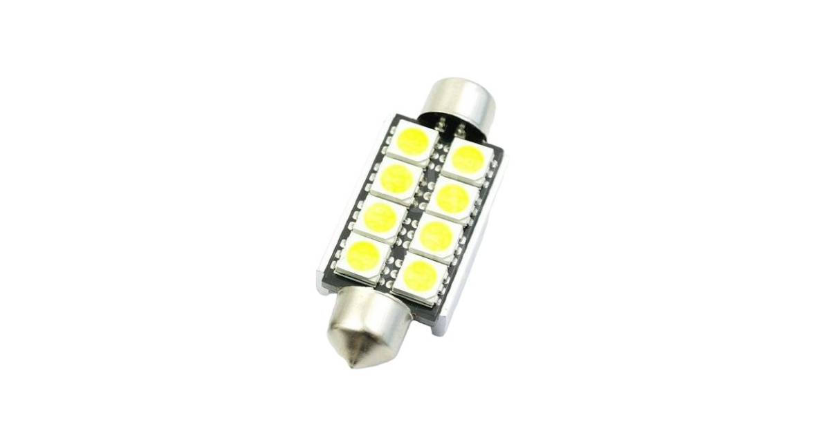 Superlight LED žárovka sufit 12V 42mm 8 led diody SMD 5050 CAN BUS bílá